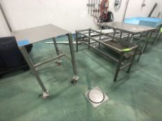 (1) S/S TABLE WITH BOTTOM SHEL, APPX DIM. LWH'' 48 X 30 X 35, (1) S/S TABLE/BASE, NO TOP, APPX