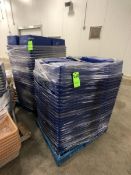 (2) PALLETS OF BLUE VEGETABLE STORAGE BINS, APPX 225 PCS / (1) PALLET OF GREY AND TAN BINS, APPX