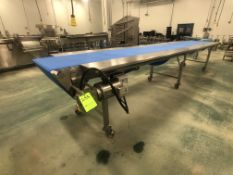 DORNER PORTABLE S/S PACK-OFF CONVEYOR WITH BLUE FOOD GRADE BELT, MODEL 820-394/A, MOUNTED ON