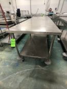 S/S TABLE PORTABLE / MOUNTED ON CASTERS WITH BOTTOM SHELF, APPX DIM. LWH'' 108 X 36 X 36