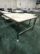 S/S TABLE WITH CUTTING BOARD TOP APPX DIM. LWH'' 70 X 48 X 36