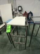 (7) VARIOUS S/S STANDS / TABLES, SOME WITH CUTTING BOARD TOPS