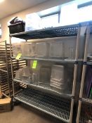 CAMBRO AND OTHER FOOD STORAGE CONTAINERS (MOST WITH GRADATIONS), VARIOUS SIZES, CLEAR SQUARE AND