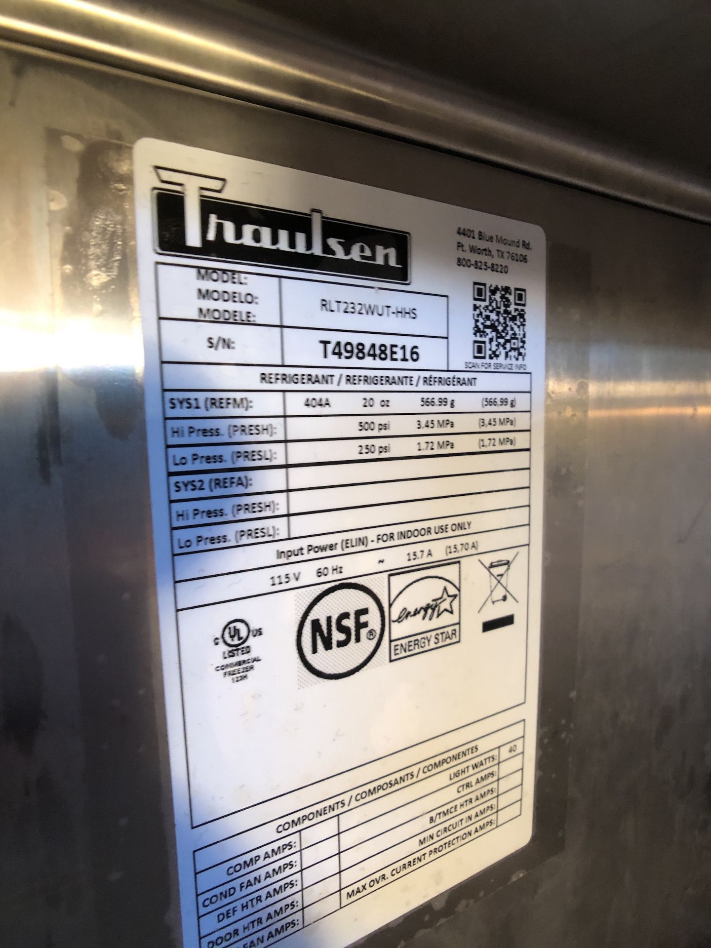 2016 TRAULSEN 4-COMPARTMENT S/S FREEZER, MODEL RLT232WUT-HHS, S/N T49848E16 (BUILT IN MARCH 2016) - Image 2 of 4
