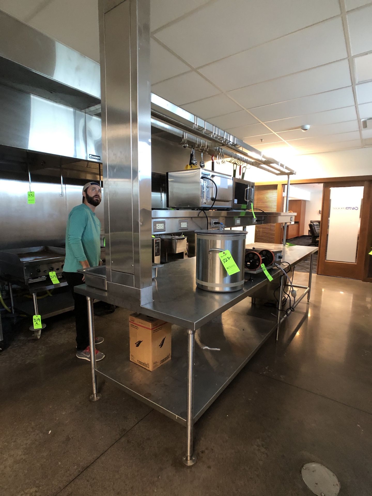 FSF S/S WORK TABLE AND OVERSHELF W/ POWER OUTLETS AND POT RACKS - Image 3 of 7