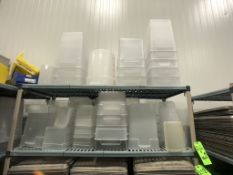 CAMBRO STORAGE BINS, CLEAR PLASTIC, ASSORTED SIZES/GRADATIONS, APPX 45 PCS