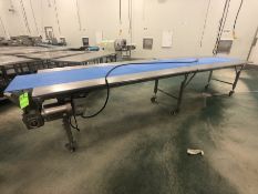 DORNER PORTABLE S/S PACK-OFF CONVEYOR WITH BLUE FOOD GRADE BELT, MODEL 820-394/A, MOUNTED ON