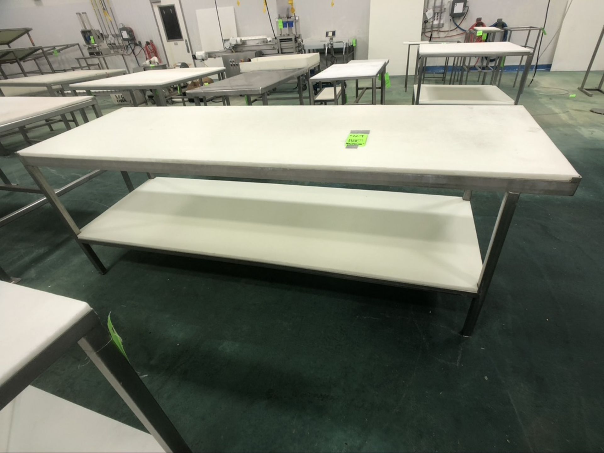 S/S TABLE WITH CUTTING BOARD TOP AND BOTTOM SHELF APPX DIM. LWH'' 95-1/2 X 29-1/2 X 36