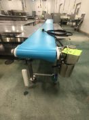 DORNER PORTABLE S/S PACK-OFF CONVEYOR WITH BLUE FOOD GRADE BELT, MODEL 820-394/A, S/N DU, MOUNTED ON