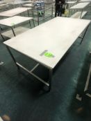 S/S TABLE WITH CUTTING BOARD TOP APPX DIM. LWH'' 96 X 48 X 35