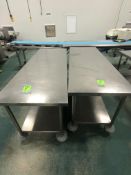 (2) S/S TABLE ON CASTERS APPX L84'' X W30''