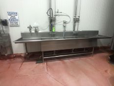 3-BOWL S/S SINK AND COUNTERTOP, APPROX. 154'' L X 32" X 37''