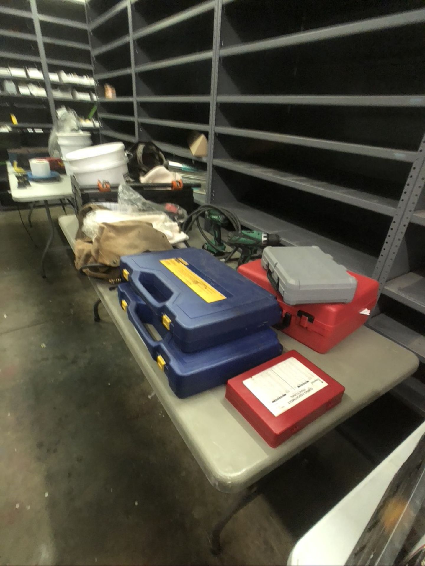 ASSORTED TOOLS AND SUPPLIES ON TABLES IN MACHINE SHOP - Image 13 of 22