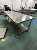 S/S TABLE PORTABLE / MOUNTED ON CASTERS WITH BOTTOM SHELF, APPX DIM. LWH'' 108 X 36 X 36