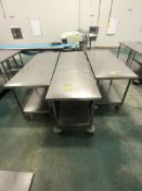 (1) S/S TABLE ON CASTERS APPX L84'' X W30'' (1) S/S TABLE ON CASTERS APPX L96'' X W30'' (1) S/S