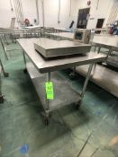 S/S TABLE PORTABLE / MOUNTED ON CASTERS WITH BOTTOM SHELF, INCLUDES WEIGH-TRONIX TABLE TOP