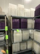 VOLLRATH STORAGE BINS, APPX (140) PCS, WHITE & PURPLE, APPX DIM. L20'' X W15'' X H7'' INCLUDES