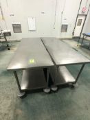 (2) S/S TABLE ON CASTERS APPX L84'' X W30''