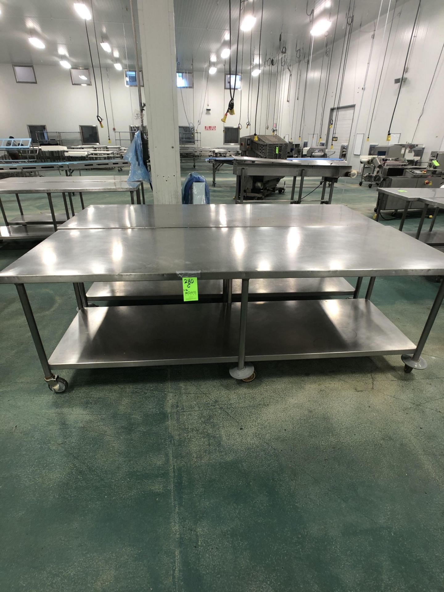 (2) S/S TABLE ON CASTERS APPX L108'' X W36''