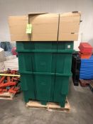 (3) LARGE GREEN FOOD STORAGE BINS APPX DIN. LWH'' 50 X 41 X 33, INCLUDES (3) LIDS