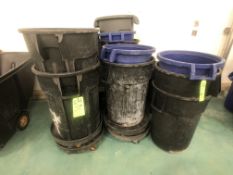 (15) APPX 50 GALLON TRASH BINS W/ (5) PLASTIC DOLLIES