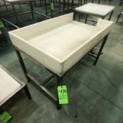 S/S TABLE WITH CUTTING BOARD TOP AND GUARDS APPX DIM. LWH'' 48 X 29 X 28