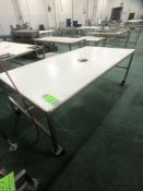 S/S TABLE PORTABLE /MOUNTED ON CASTERSS, WITH UMHW CUTTING BOARD TOP, APPX DIM. LWH'' 96 X 48 X 34