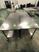 (2) S/S TABLE ON CASTERS APPX L84'' X W30''