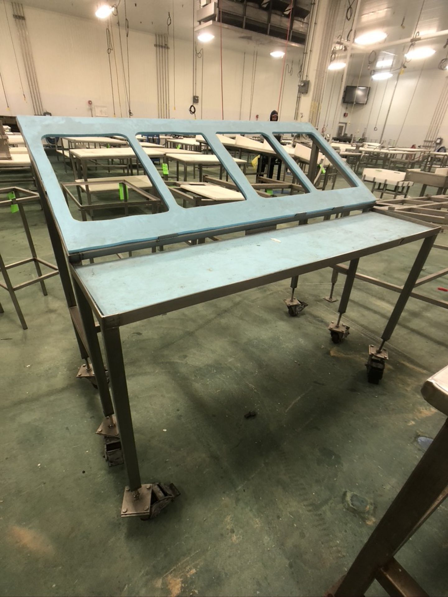 PORTABLE S/S PACKOFF TABLE, MOUNTED ON CASTERS, 64"X34"X55" (APPROX. L W H) - Image 3 of 4