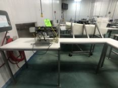 S/S AUTOMATIC FRUIT PEELER, MOUNTED ON S/S TABLE WITH CUTTING BOARD TOP, WITH MURO POWER SUPPLY,