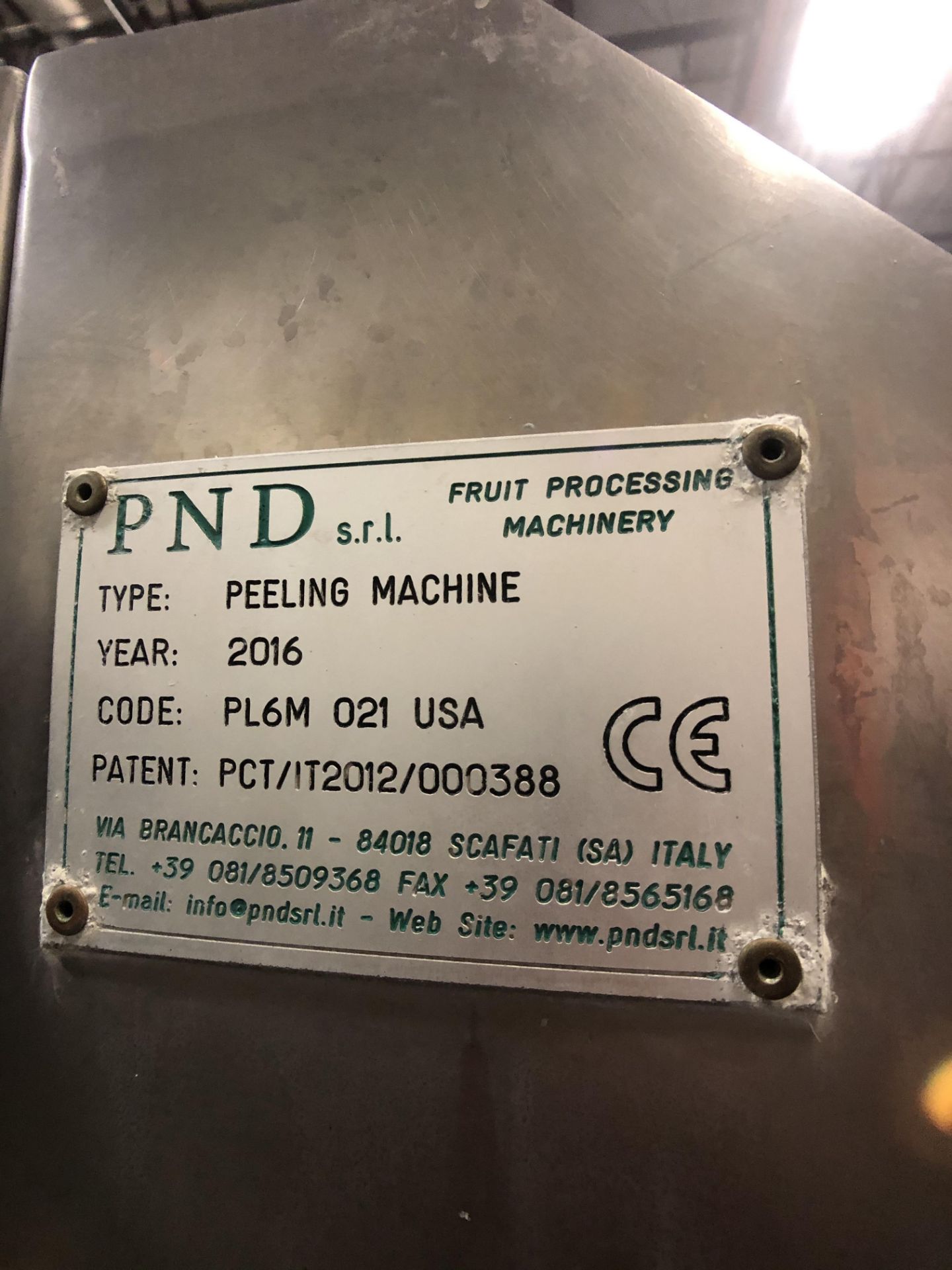 2016 PND 6-Station Fruit Peeler, Model Peeling Machine, Code PL6M 021 USA, Previously Utilized to - Image 8 of 24