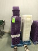 VOLLRATH STORAGE BINS, ON PALLET, APPX (100) PCS, WHITE & PURPLE, APPX DIM. L20'' X W15'' X H7''