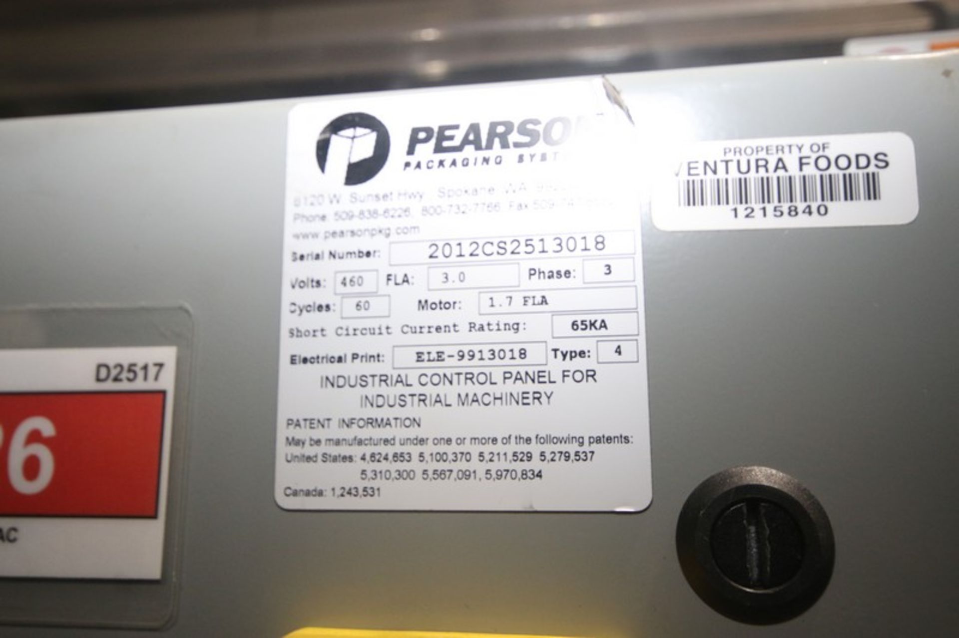 2012 Pearson Case Sealer, S/N 2012CS2513018, with Allen-Bradley Micro-Logix L24ER PLC - Image 8 of 13