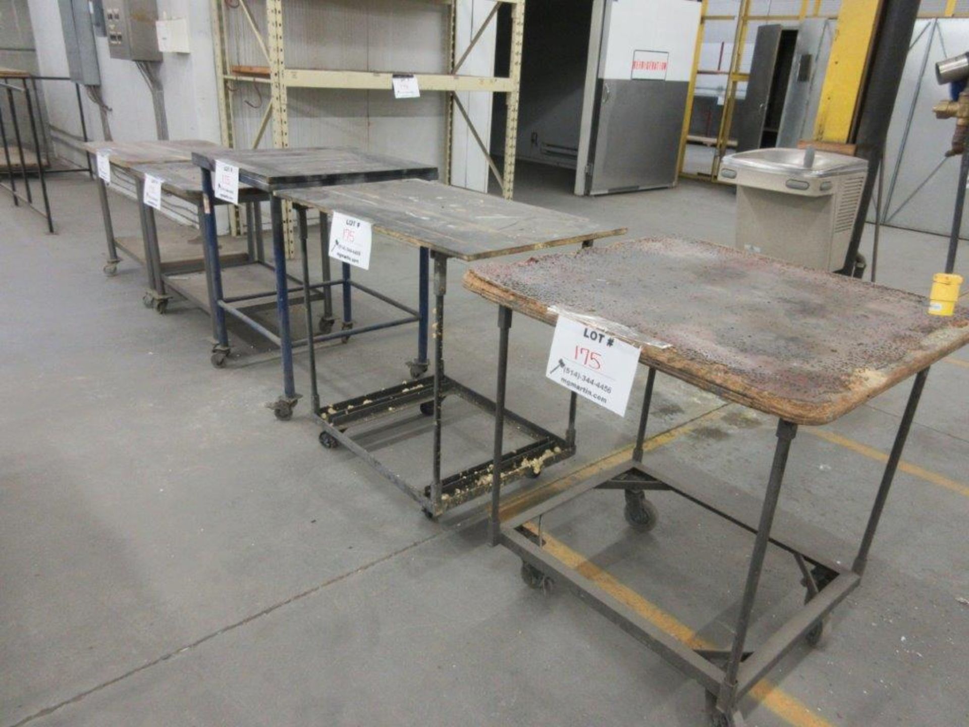 Assorted tables on wheels various sizes 30"w x 30"d aprox