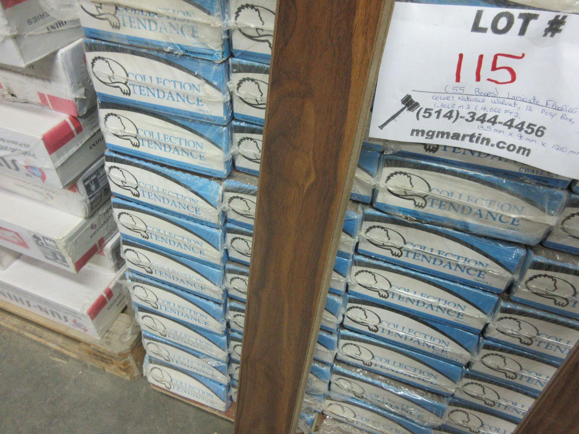 Laminate flooring (natural walnut) 12 pieces/box, 14.066 sq. ft per box (55 boxes)