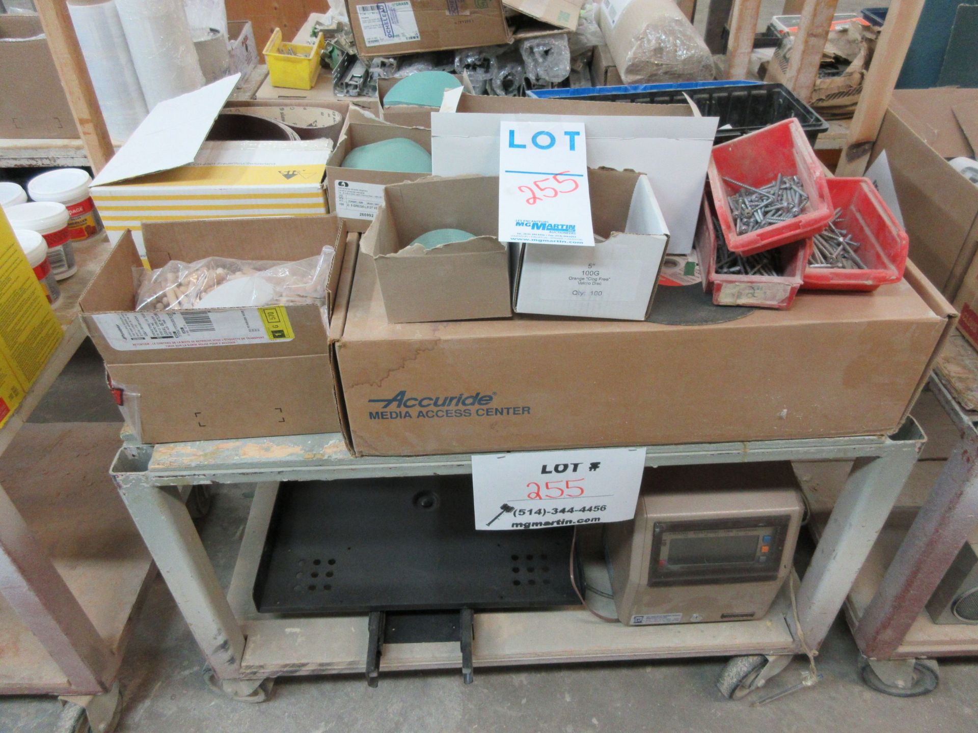LOT including assorted supplies c/w cart on wheels