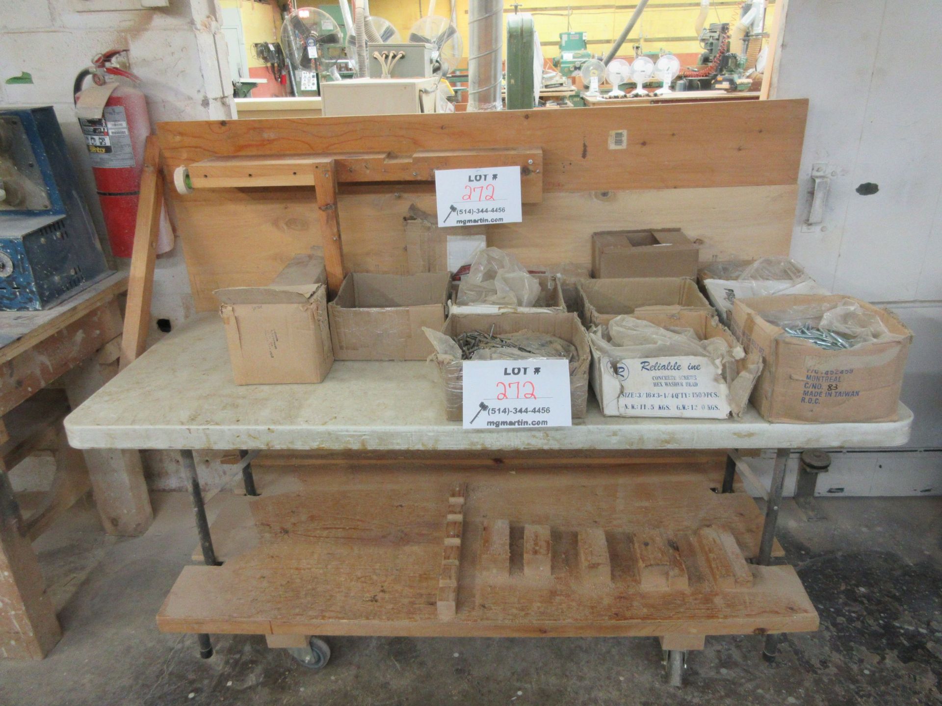 LOT including assorted supplies c/w table on wheels