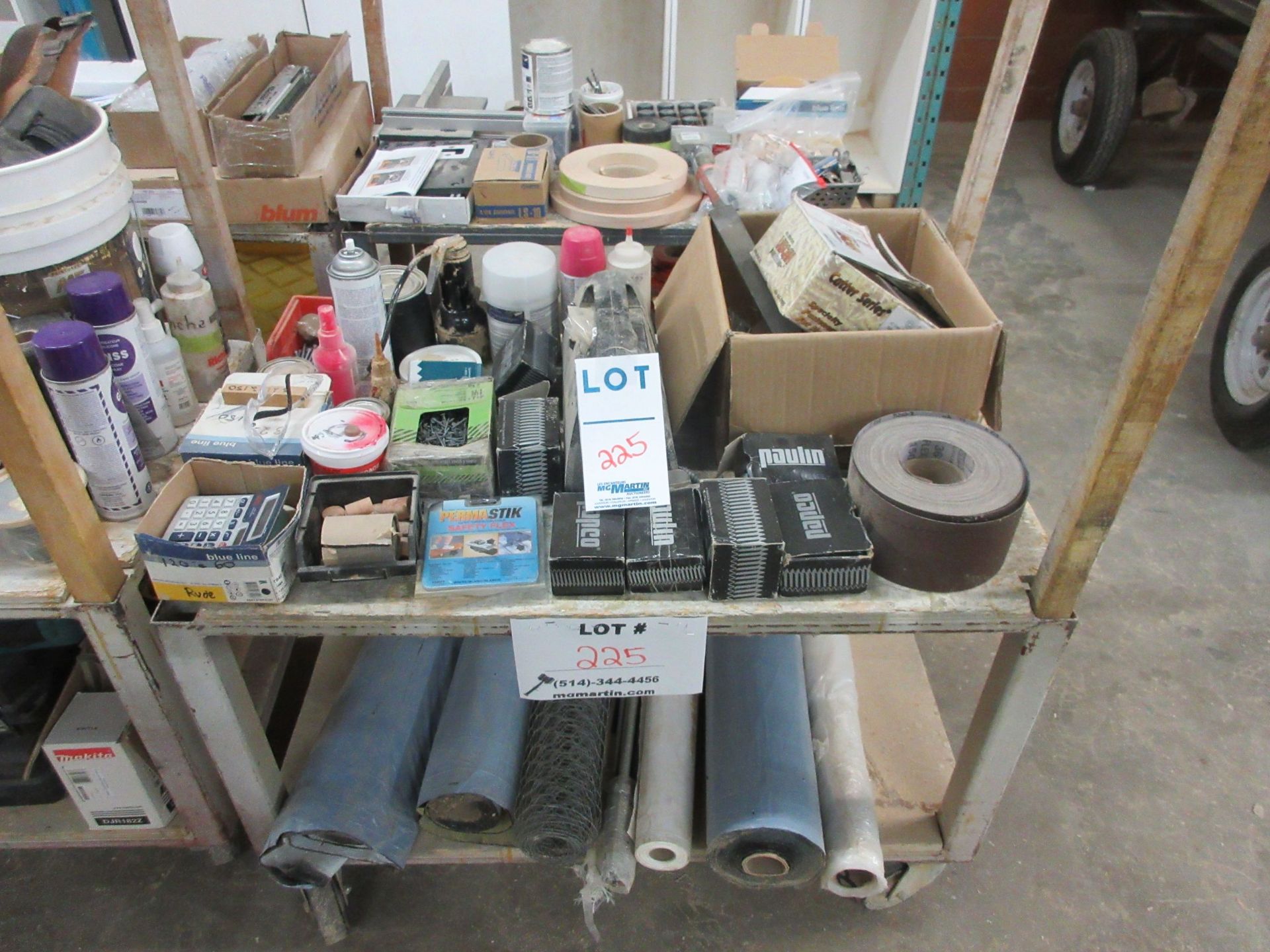 LOT including assorted supplies c/w cart on wheels