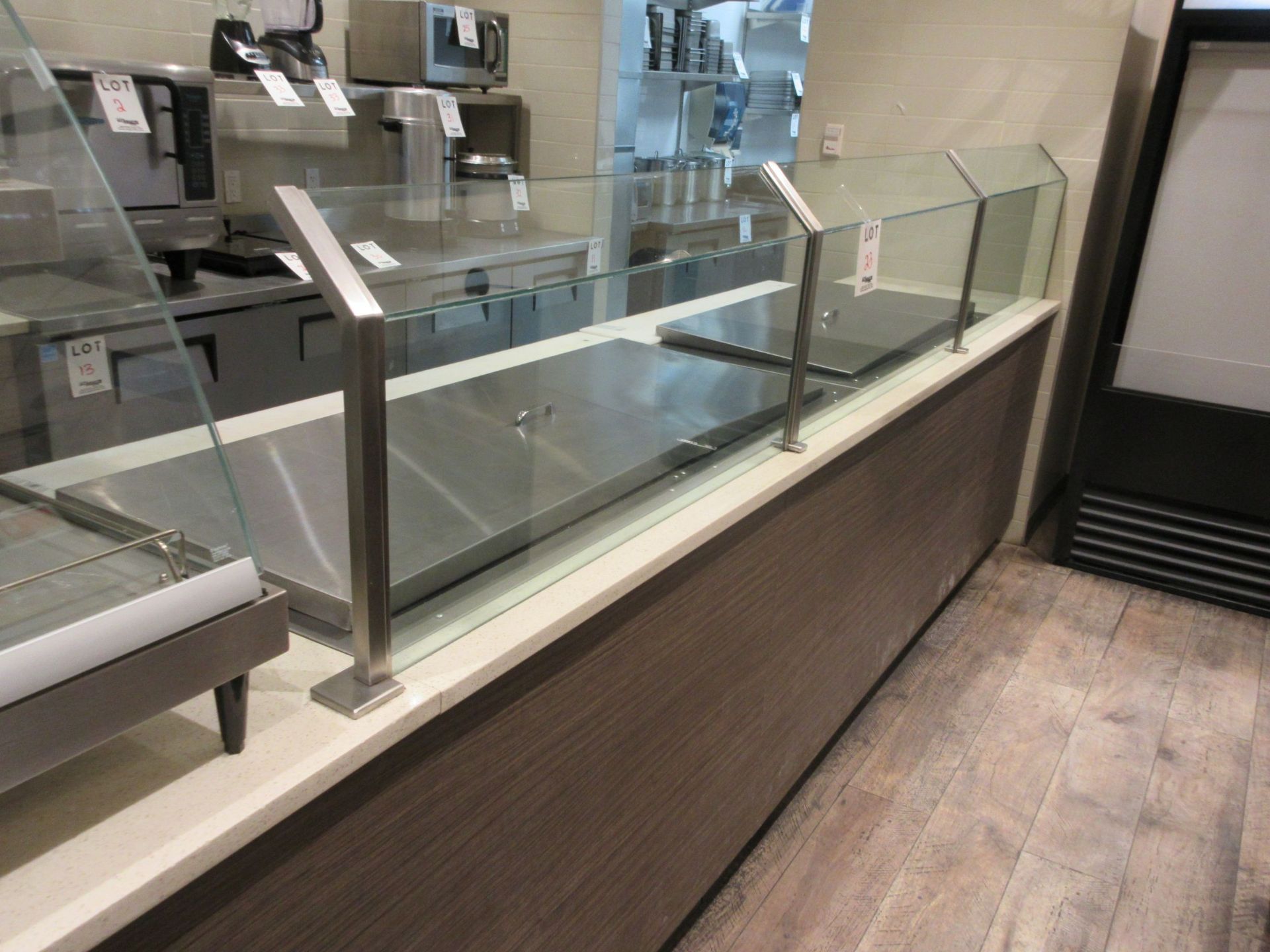 Counter c/w quartz countertop and glass display, 23 ft w x 29"d x 36"h - Image 2 of 2