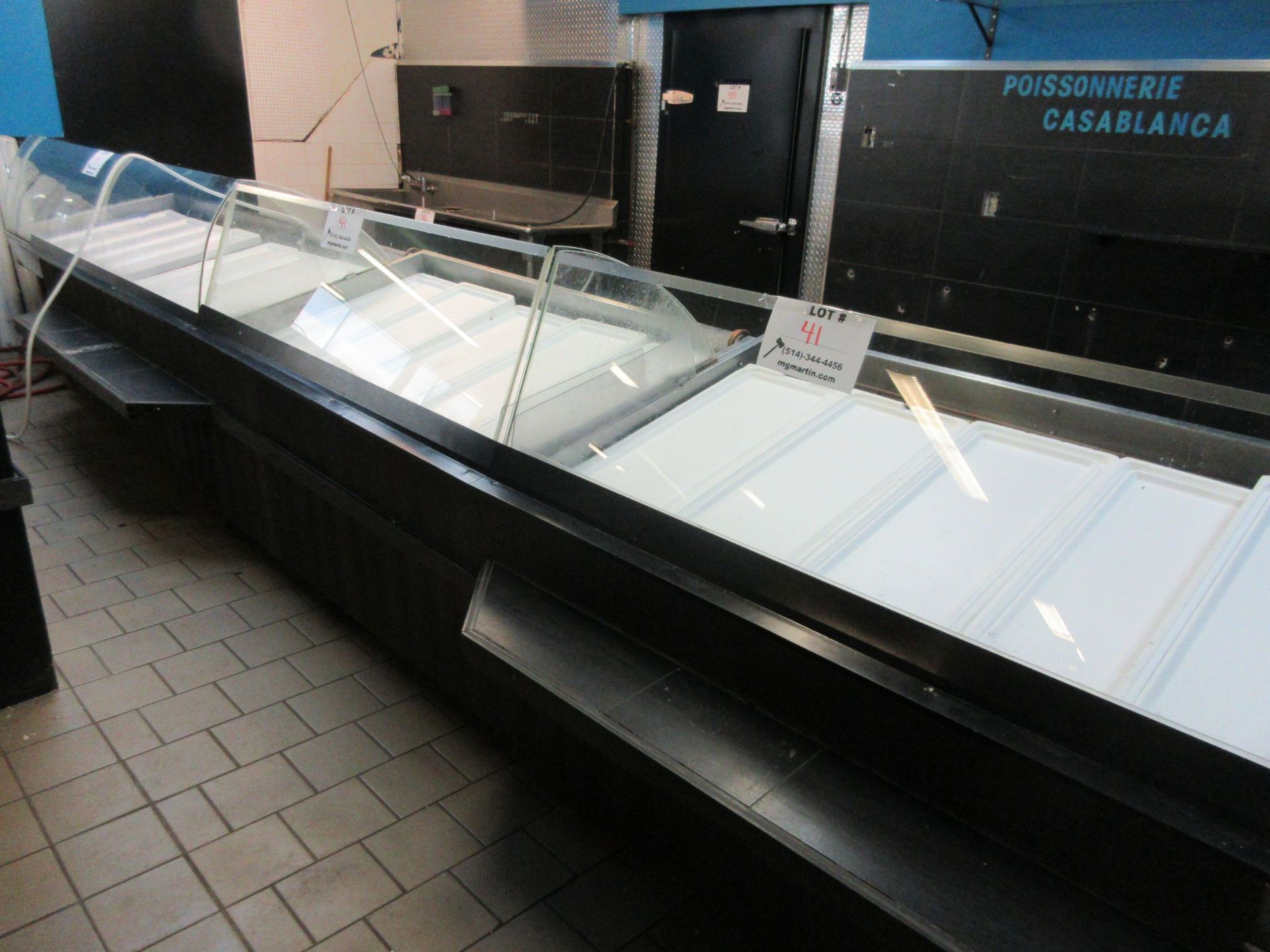 LOT including (3) refrigerated sections w/t compressor and glass display aprox. 21 1/2 ft w x 43"d x