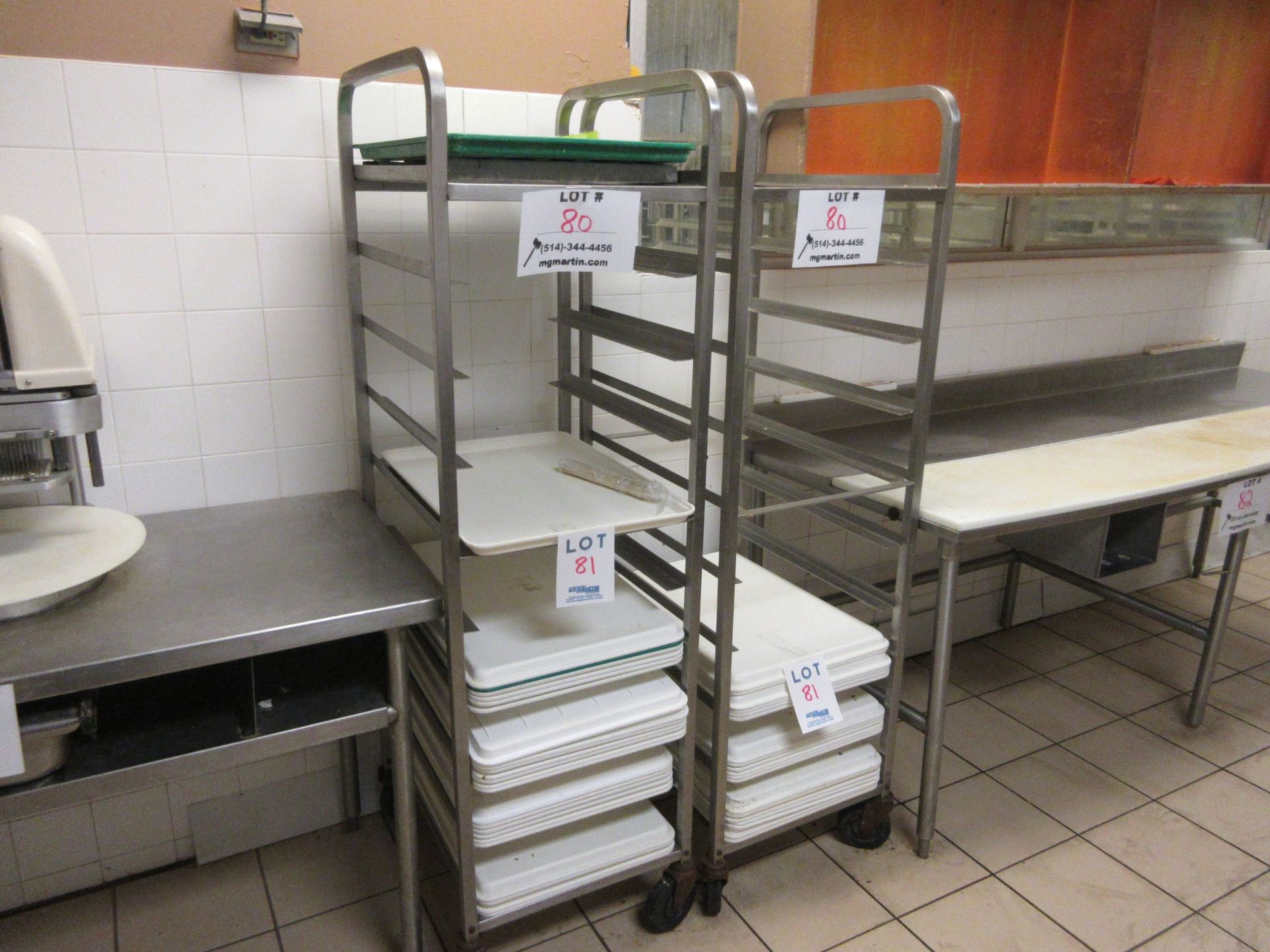 Pastry rack on wheels (4) aprox. 20"w x 26"d x 69"h