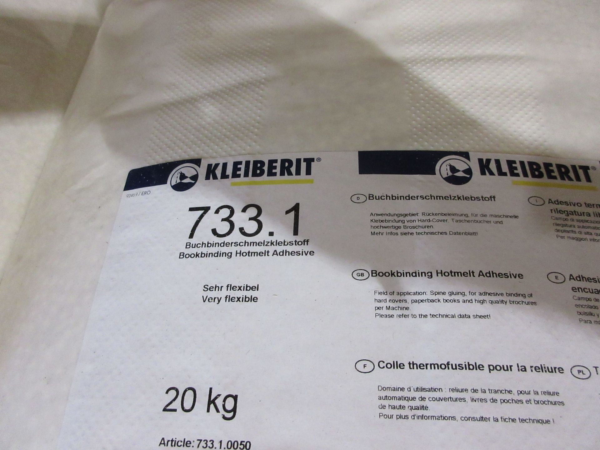 Bags KLEIBERIT book binding hot melt adhesive (20kg/bag) (qty 11) - Image 2 of 2