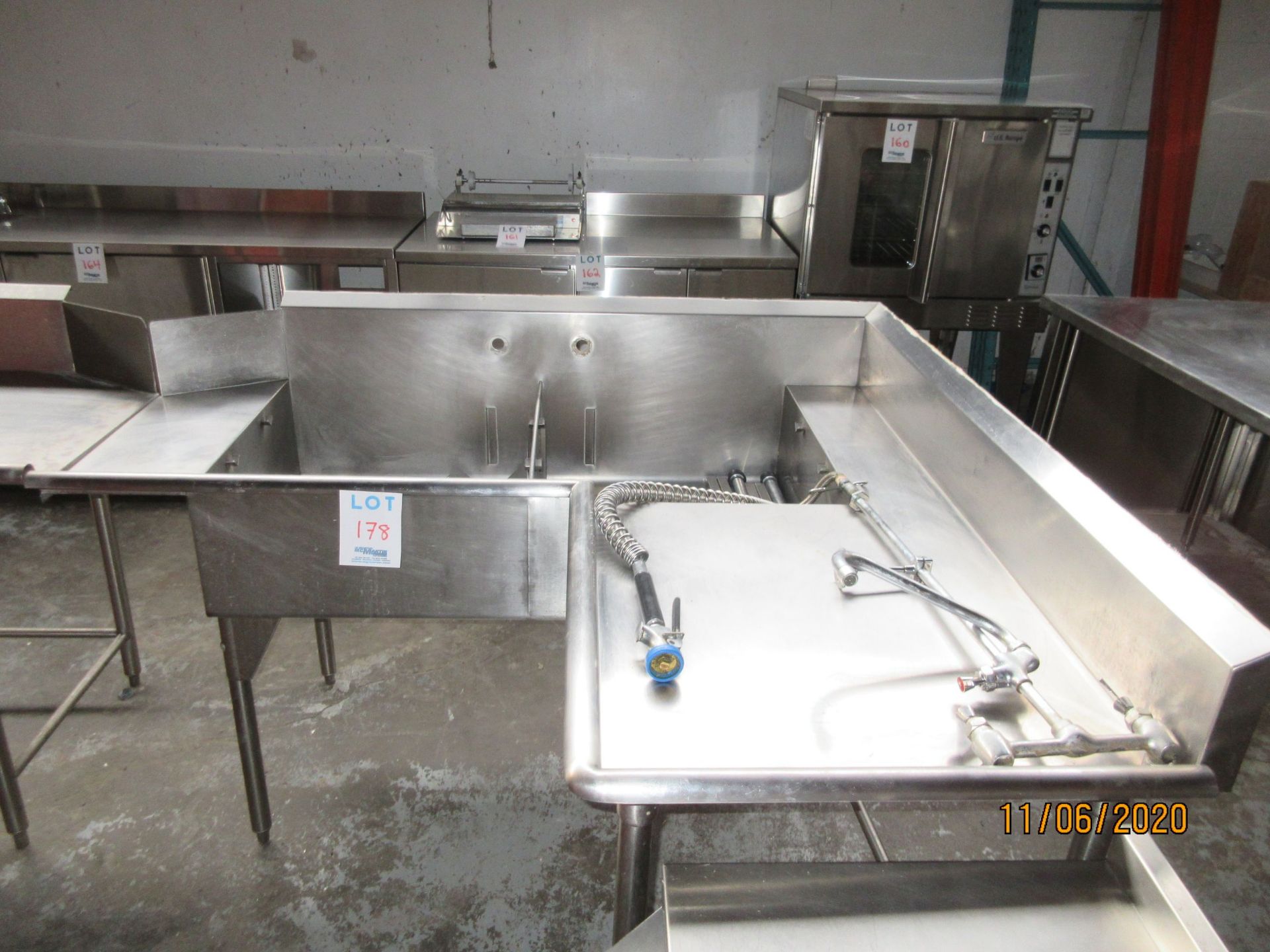 LOT Including (2) section commercial sink w/ faucet (approx. 112"w x 59"d x 42"h) - Image 2 of 6