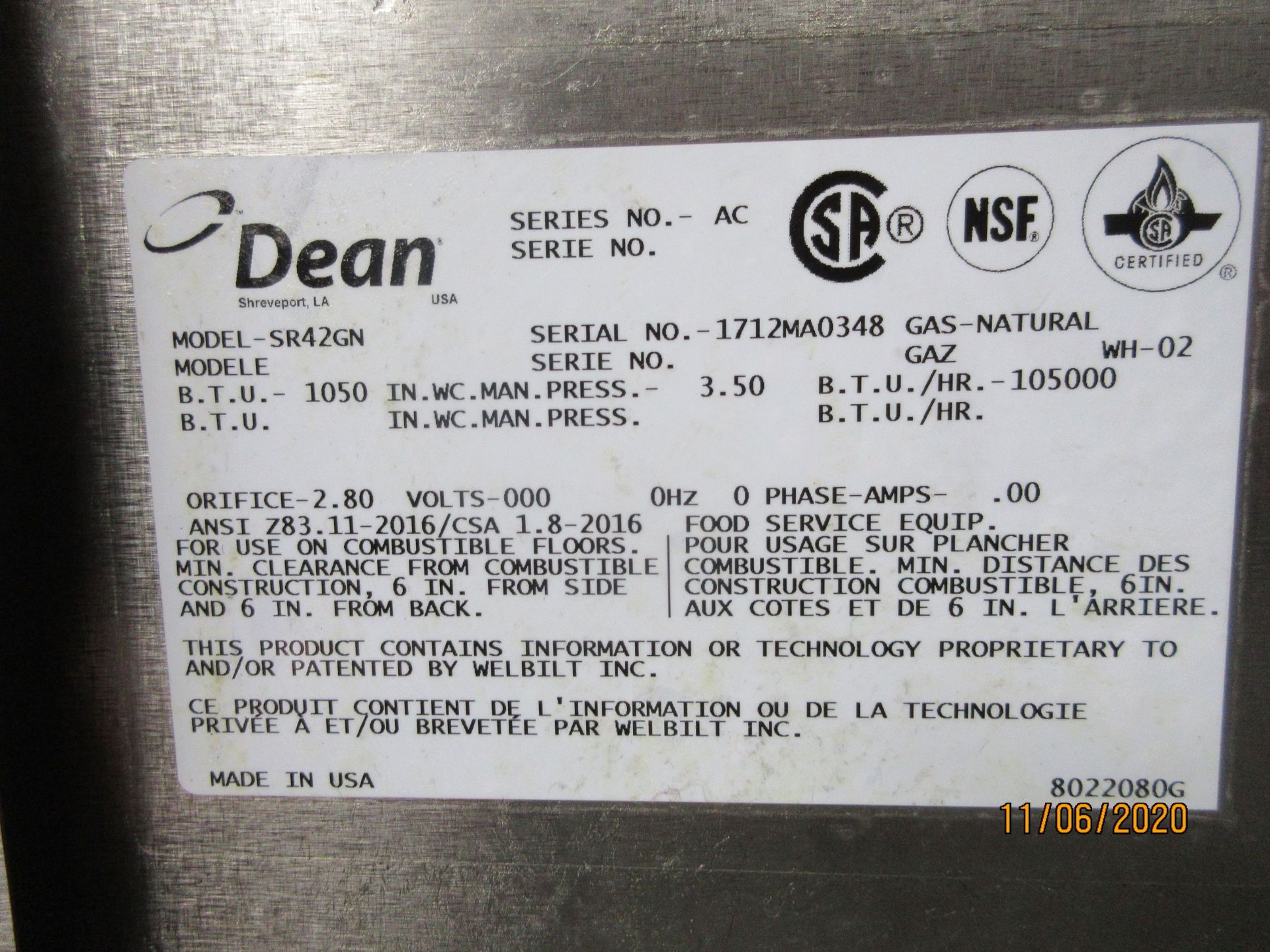 DEAN gas fryer w/ (2) baskets (mod: SR42GN) - Image 4 of 5