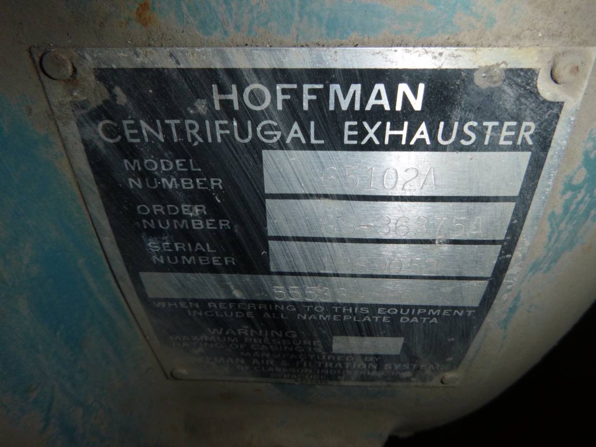 Hoffman 65102A Centrifugal exhauster - Image 2 of 2