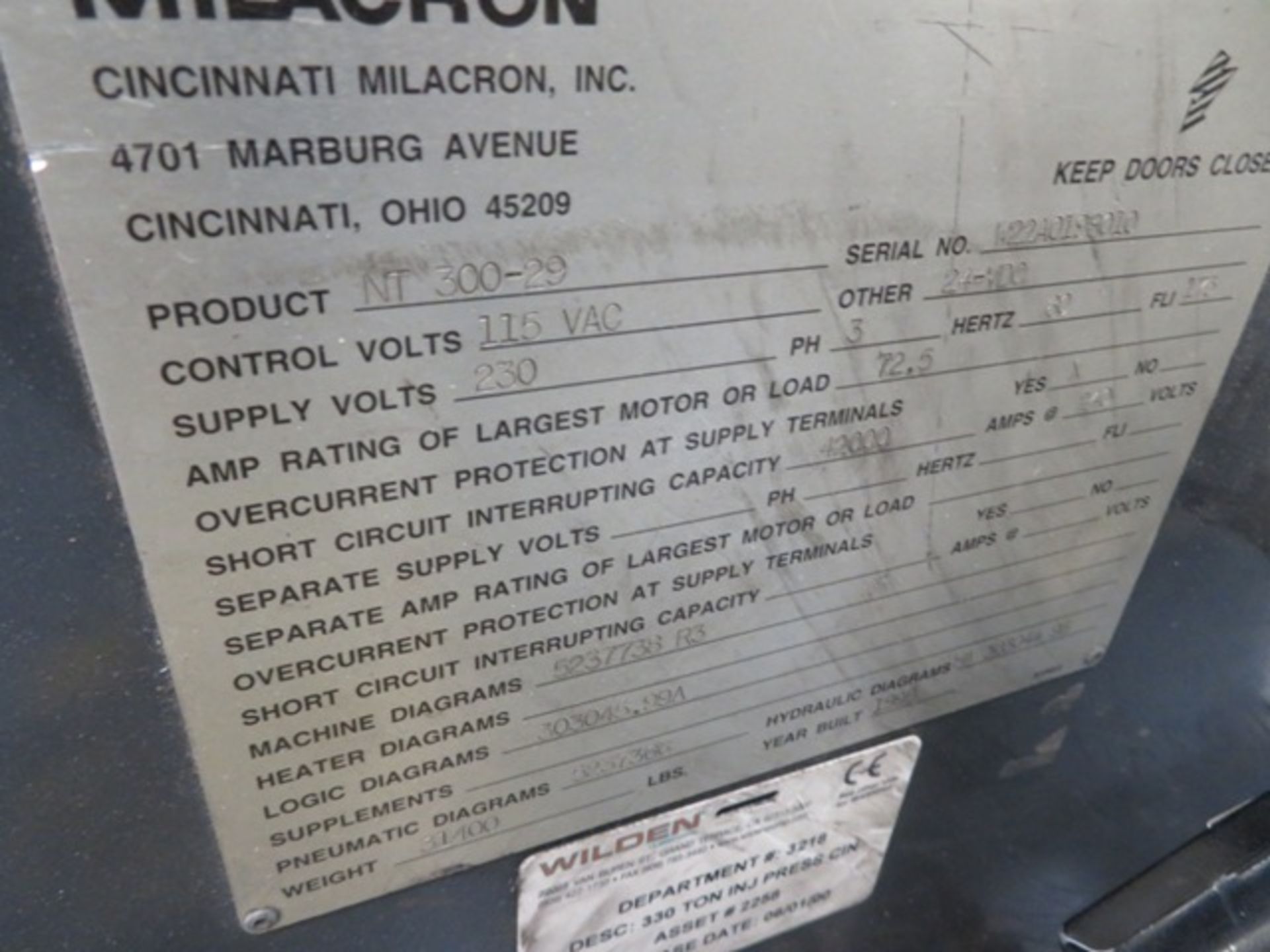 330 Ton 34 Oz. Cincinnati Powerline NT300 Electric Injection Molding Machine, Camac Xtreem NT, - Image 8 of 8