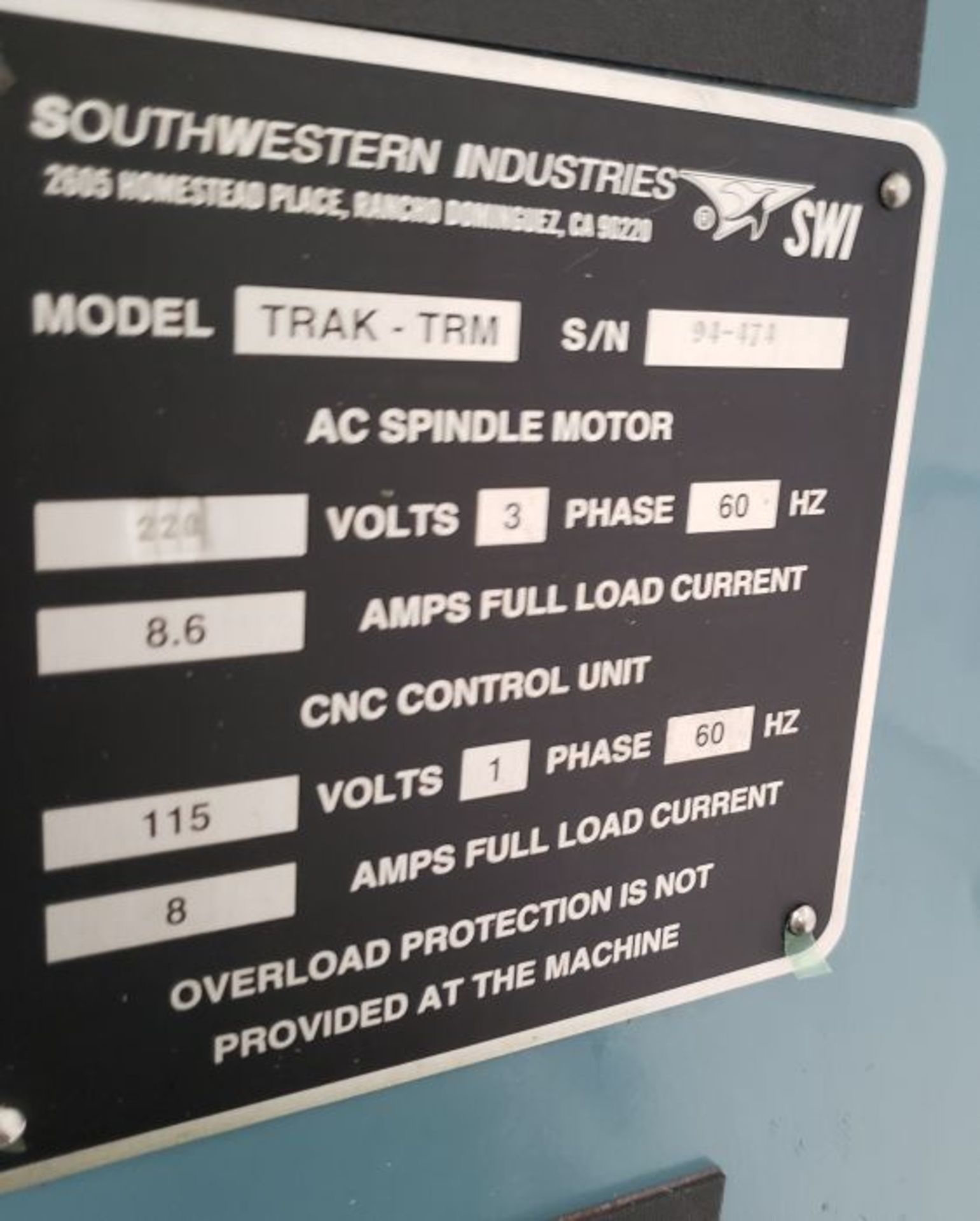 Southwestern Ind Trak TRM 2 Axis CNC Vertical Bed Mill, Prototrak MX2 2 Axis CNc control, New - Bild 3 aus 5