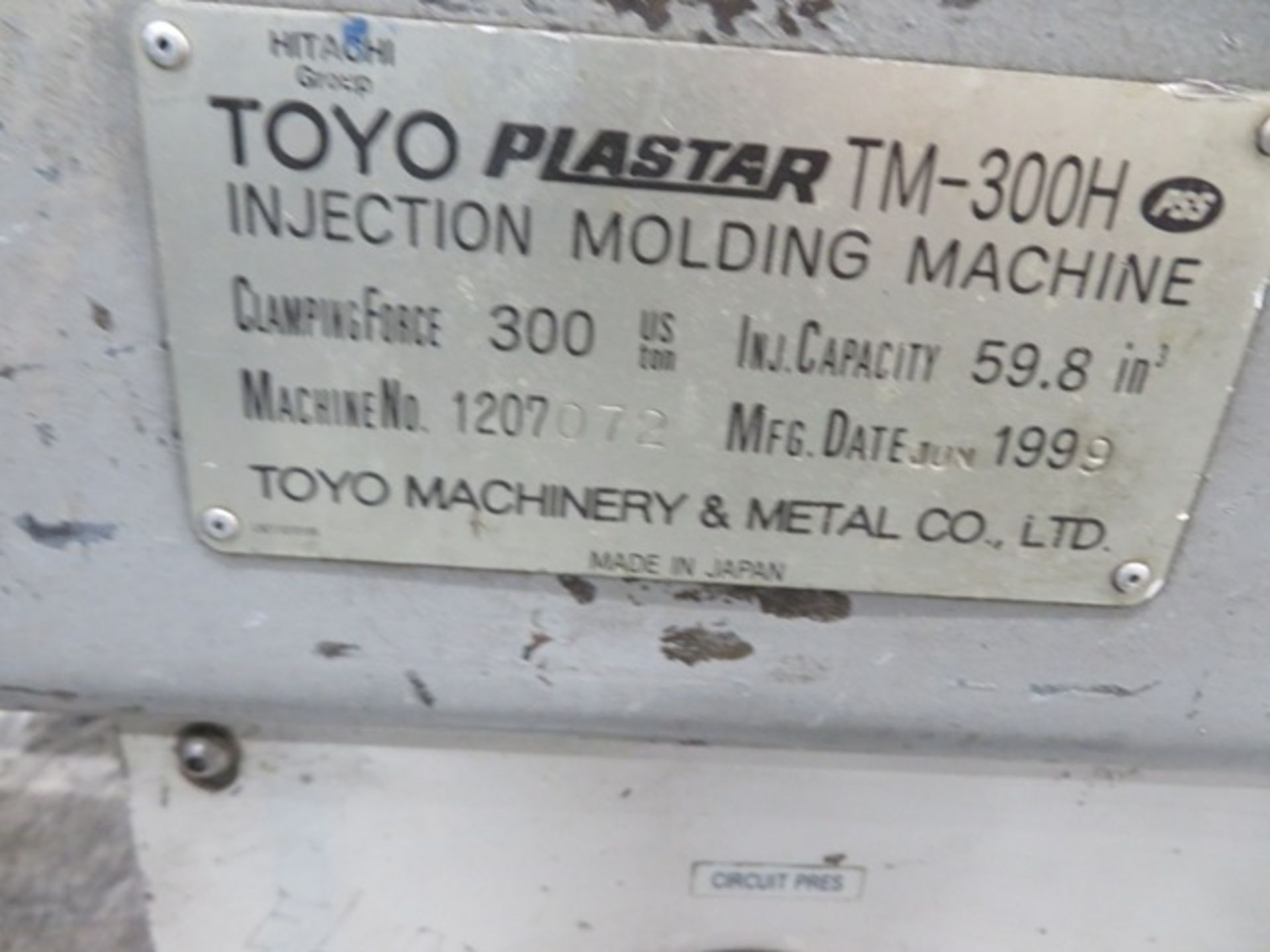 300 Ton 32.8 Oz Toyo TM-300H Injection Molding Machine, PLCS-9 Control, 1999, s/n 1207072 - Bild 6 aus 6