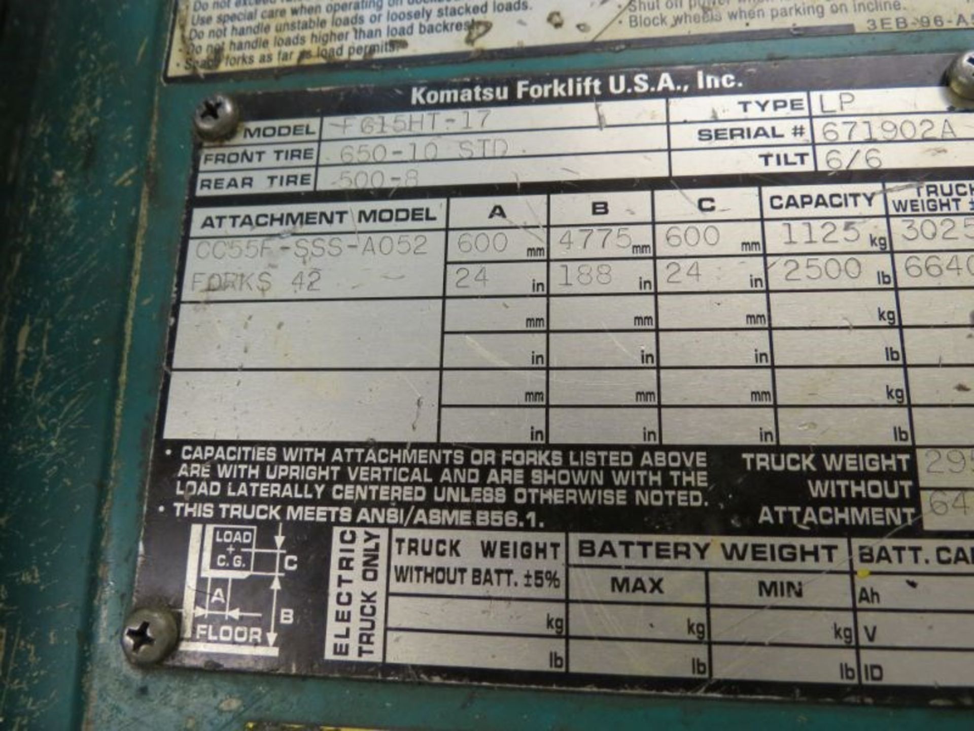 Komatsu FG 15HT-17 Forklift Capacity 4000 lbs - Image 5 of 5