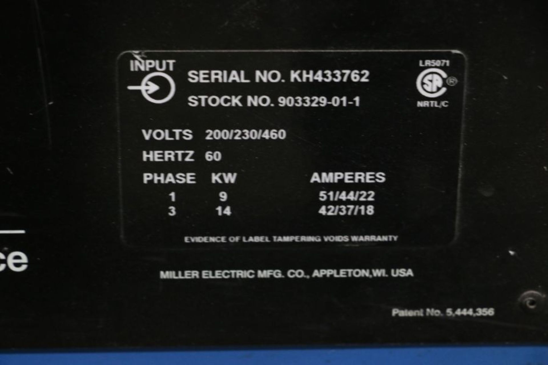 Miller Aerowave Welder with Miller Coolmate 3 Cooling System, s/n KH433762 - Image 7 of 7